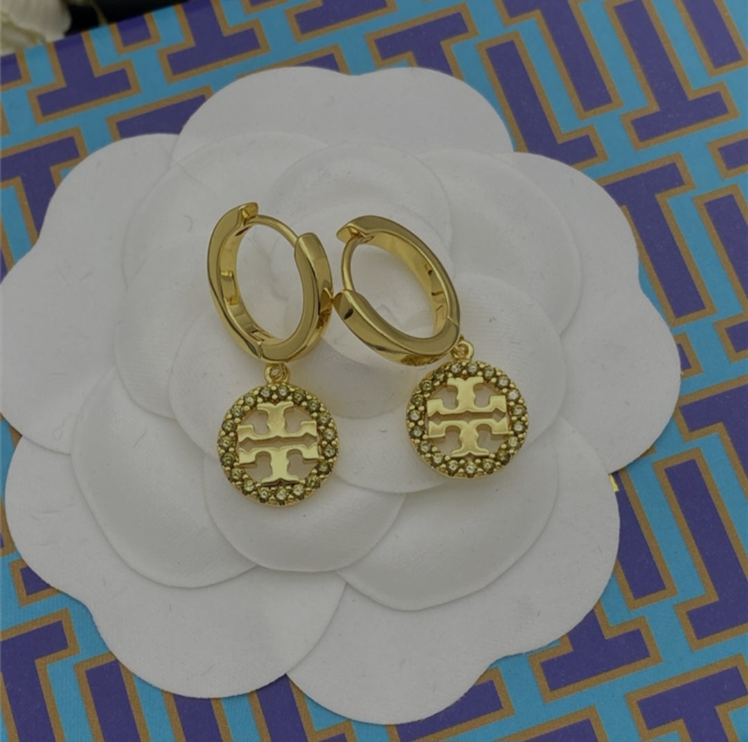 Tory Burch Miller pave huggies hoop earrings