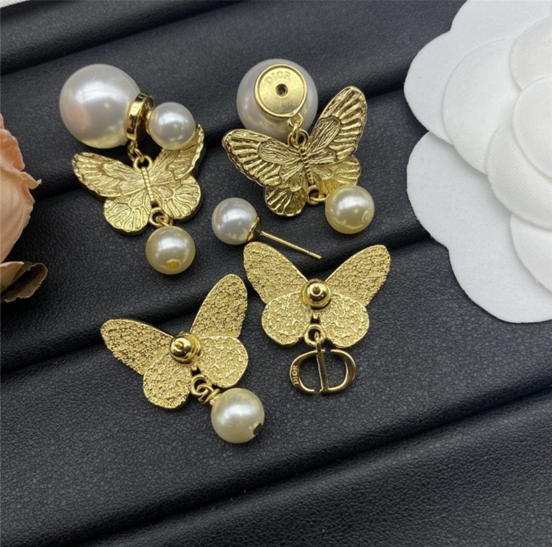 CD butterfly set earrings necklace