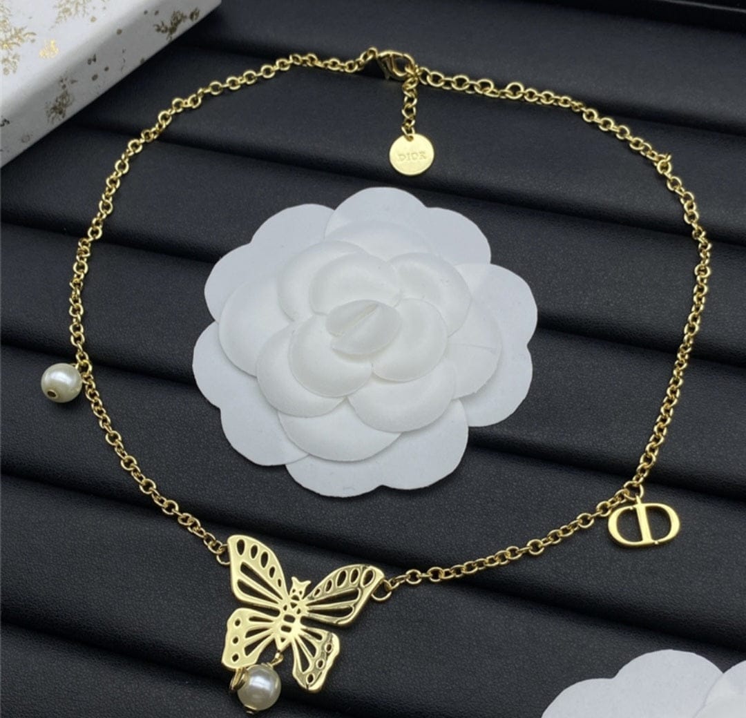 CD butterfly set earrings necklace